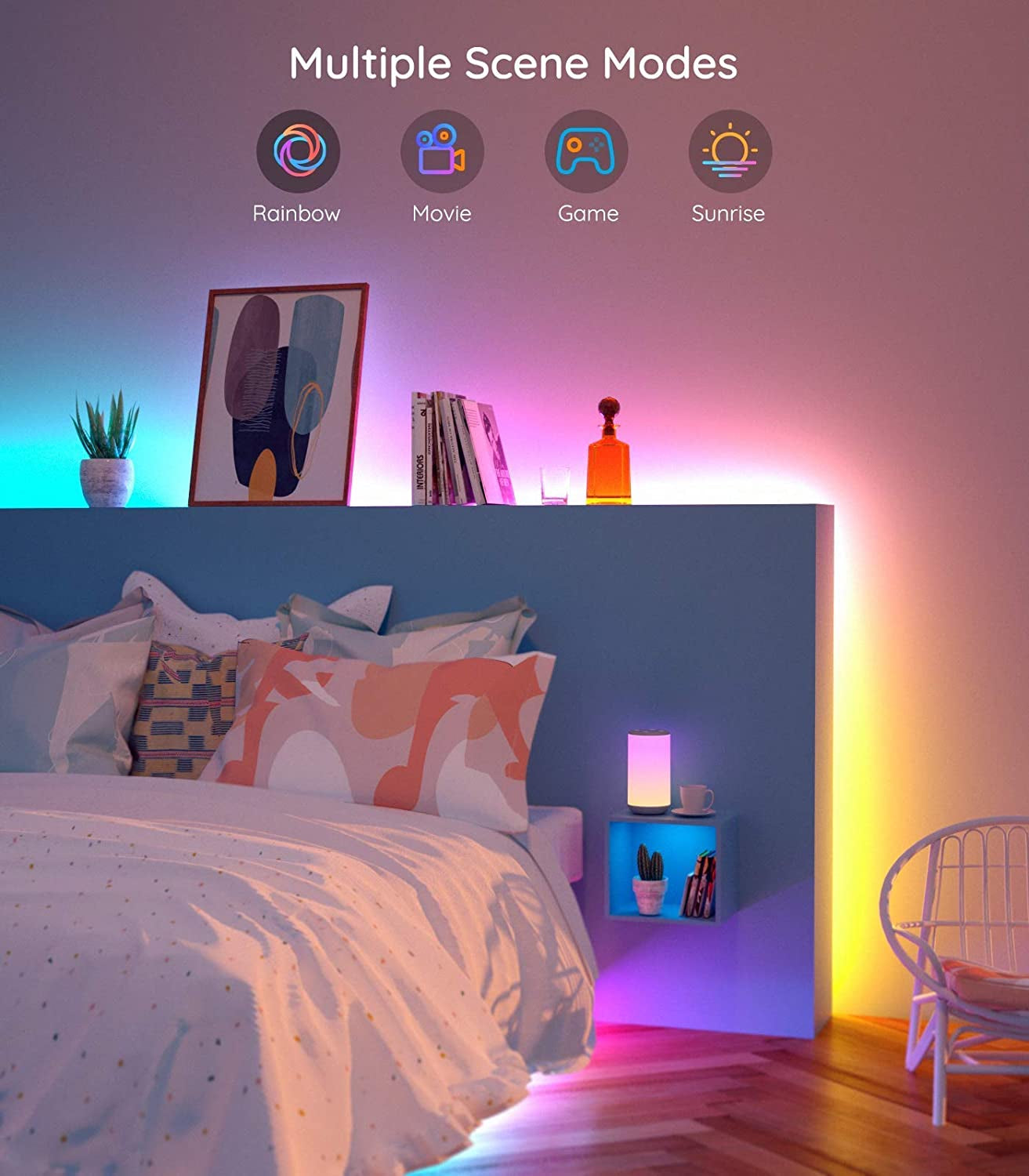 16.4Ft RGBIC LED Strip Lights, Wifi Color Changing LED Lights Segmented Control, Work with Alexa and Google Assistant, Music LED Lights for Bedroom, Kitchen, Christmas Party